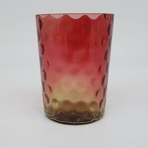 Antique Rubina Verde Glass Dot Juice Glass Tumbler 3-3/4" High Amberina VTG MCM